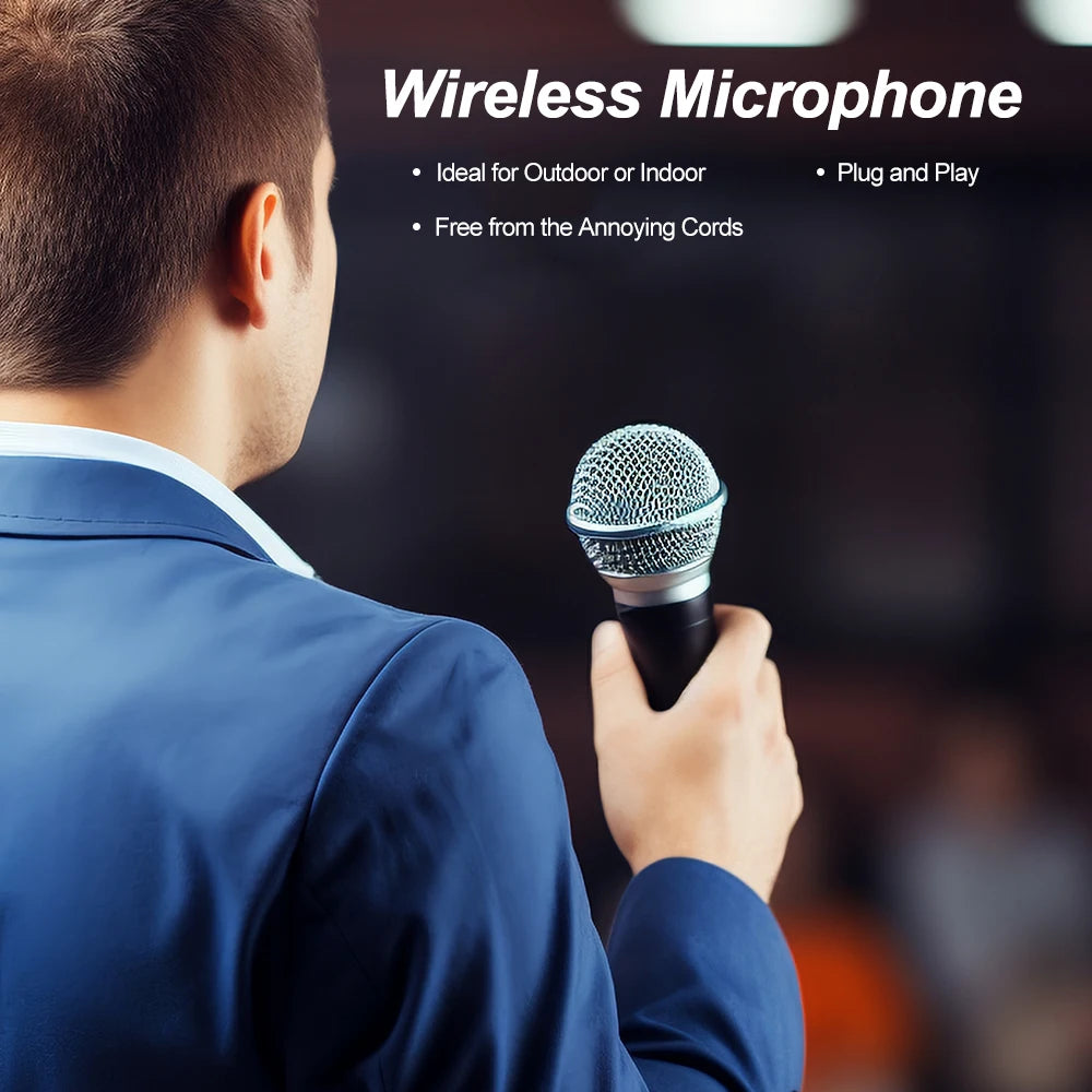 Wireless Microphone UHF Fixed Frequency 2 Channels Handheld Mic