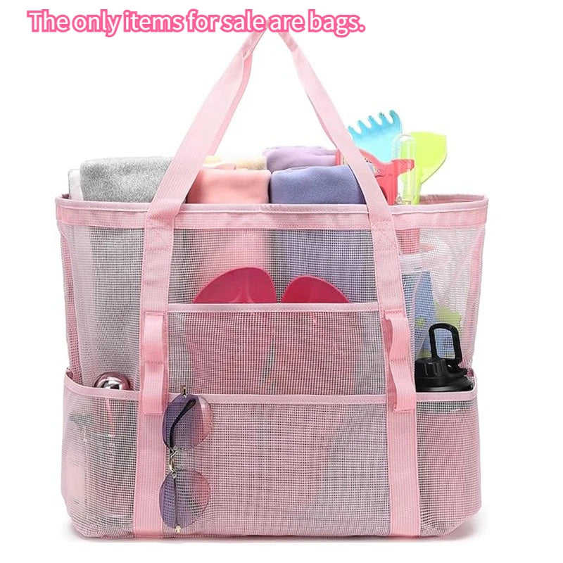 Large Capacity Mesh Beach Tote Bag Swimming Shower Fitness Travel Zpaxo pink-1pc