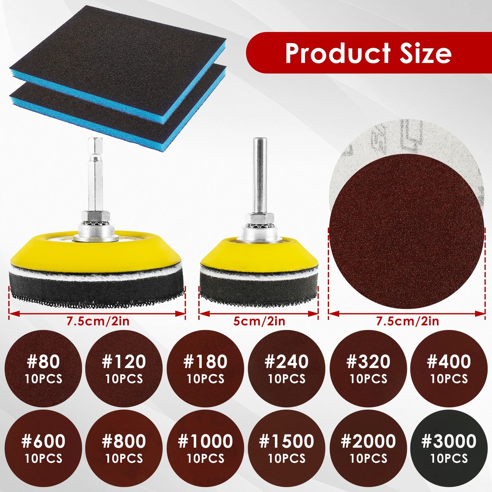 120Pcs 3inch Round Sand Paper Rotary Tool Accessories Sandpaper Discs Set with Durable Sanding Pad Sand Paper For 80-3000 Grits Zpaxo