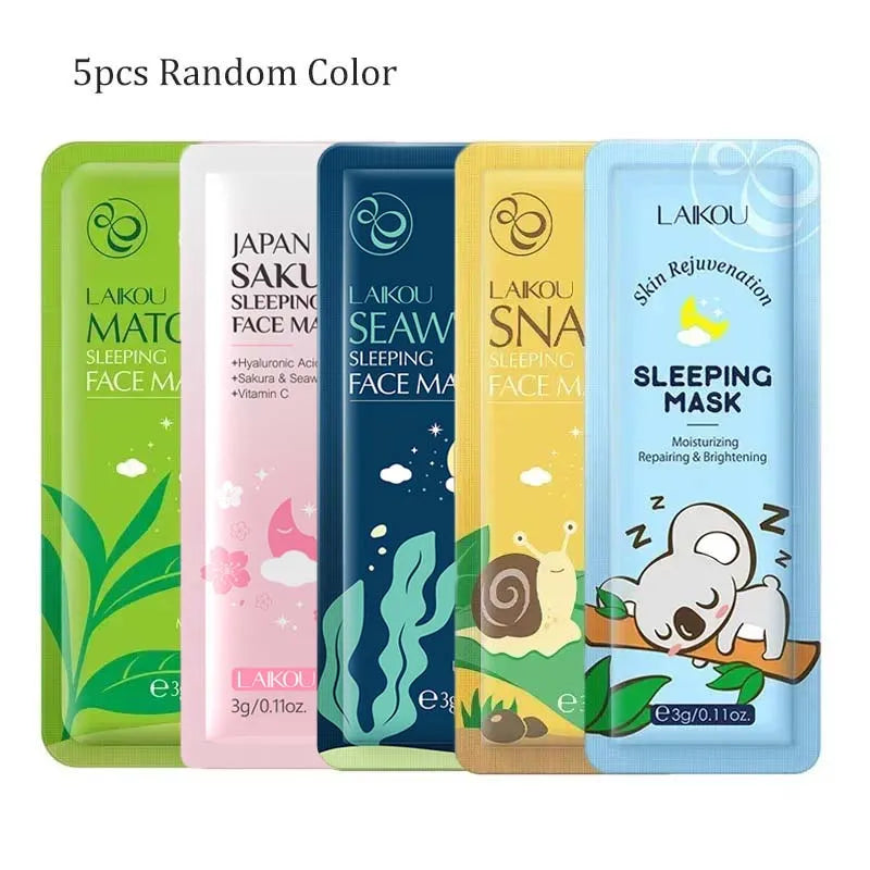 1 Moisturizing Facial Mask Sakura Snail Seaweed Face Sleeping Cream Zpaxo Random 5Pcs