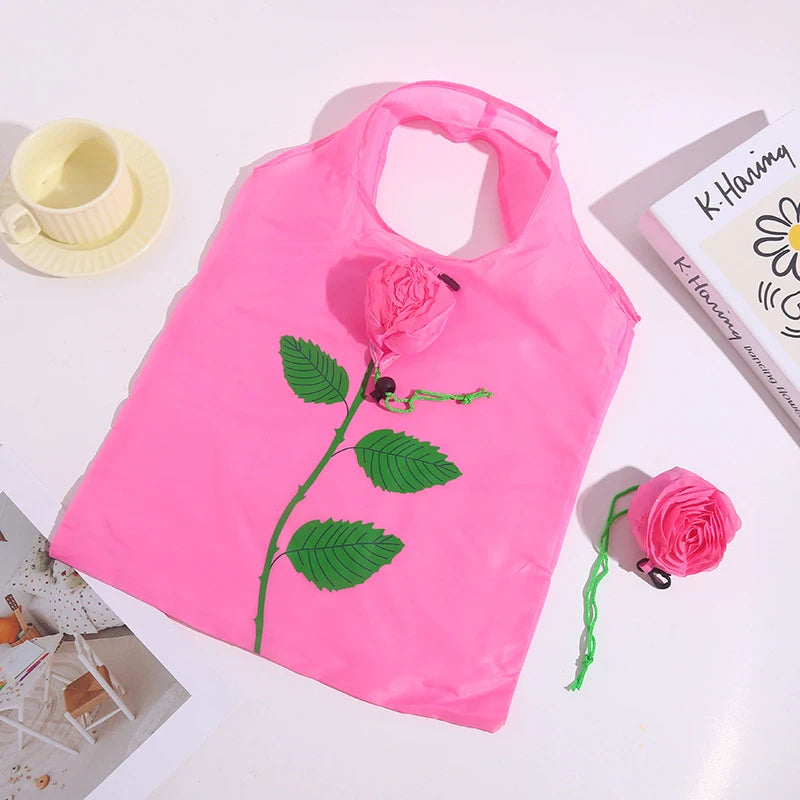 Rose Flower Foldable Shopping Bag Portable Large Capacity Folding Zpaxo Pink