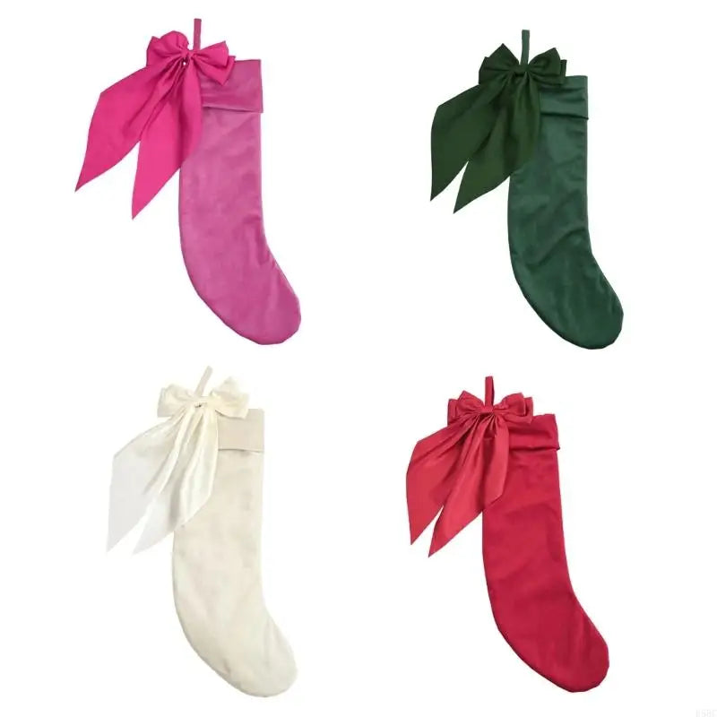 Bows Christmas Hanging Socks Stockings Candy Bag Decorations Home