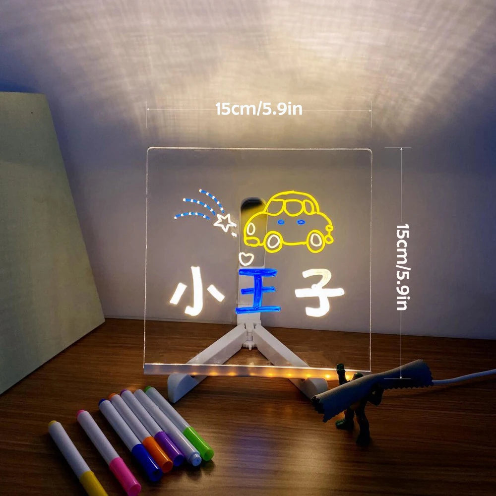 LED Note Board With Night Light Colorful 7 Pens DIY Acrylic Message Board Children‘s Drawing Board For Kids Birthday Gift Zpaxo Small-15x15CM