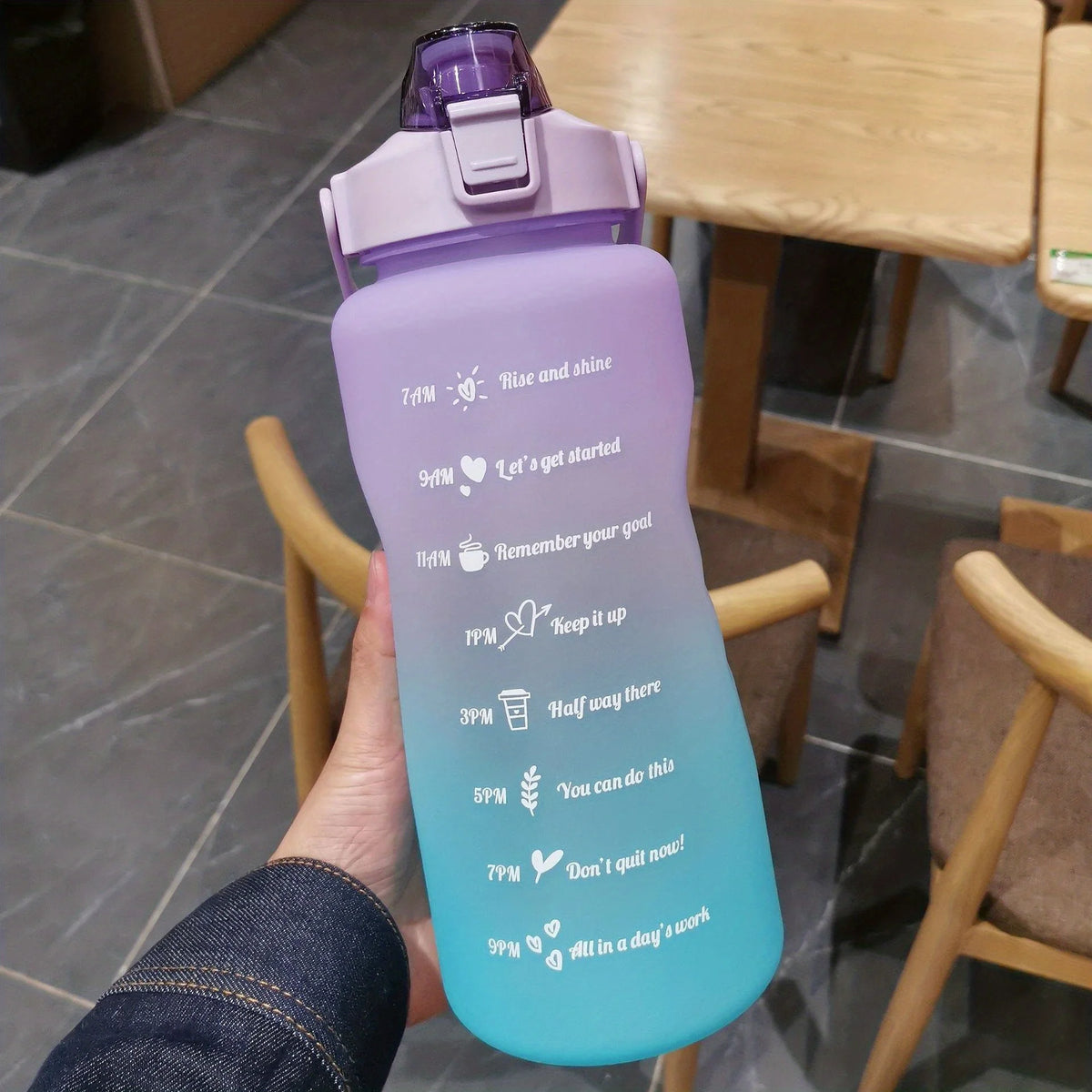 2l/900ml Water Bottle Liter Stay Hydrated Motivated Leakproof Plastic Sport Bottle Reminder Times Sports Outdoor Fitness Office Zpaxo purple blue 2.0L