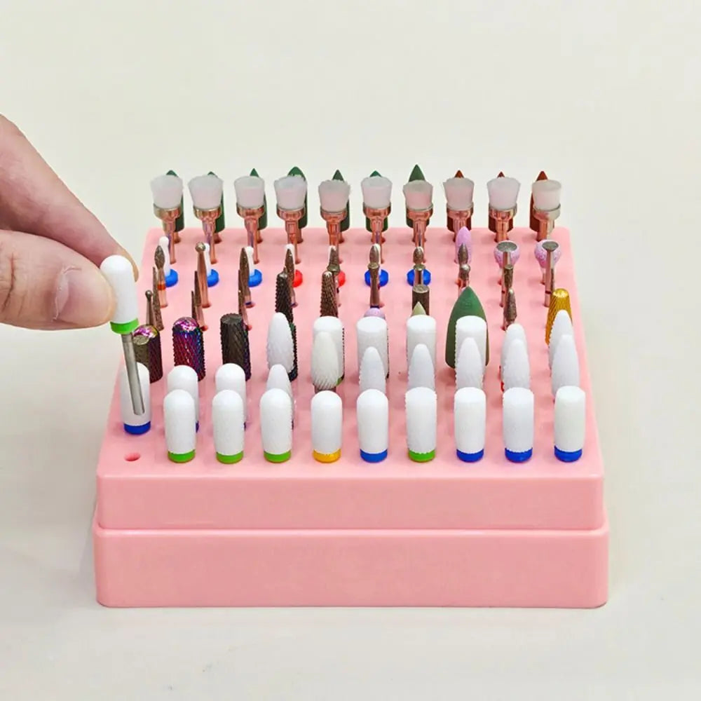 100 Holes Nail Drill Bits Organizer Portable Dustproof Art Storage Zpaxo