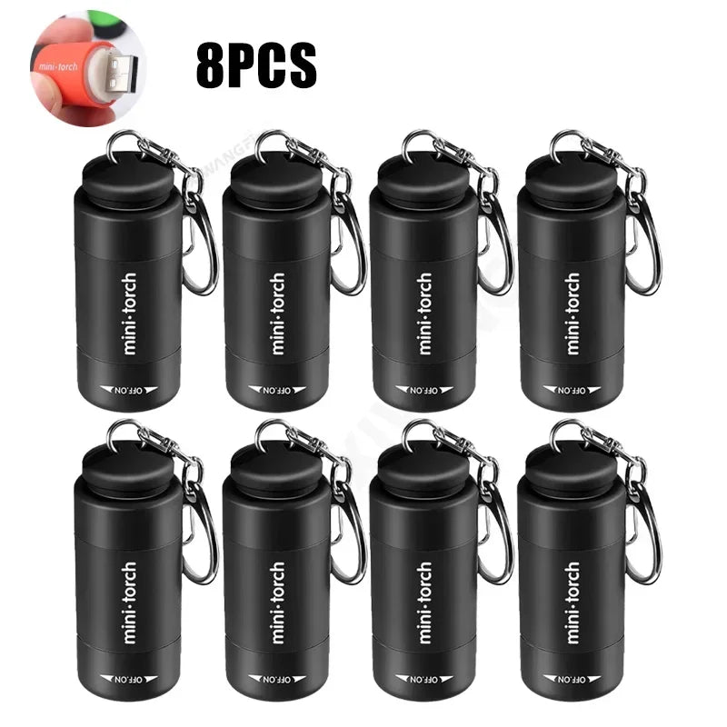 USB Rechargeable LED Multifunctional Strong Light Pocket Keychain Zpaxo 8PCs