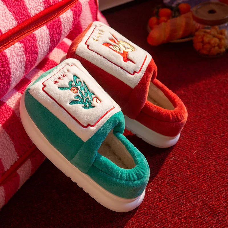 Unisex Winter Flower Pattern Slippers Cloud Feel Platform Warm Shoes
