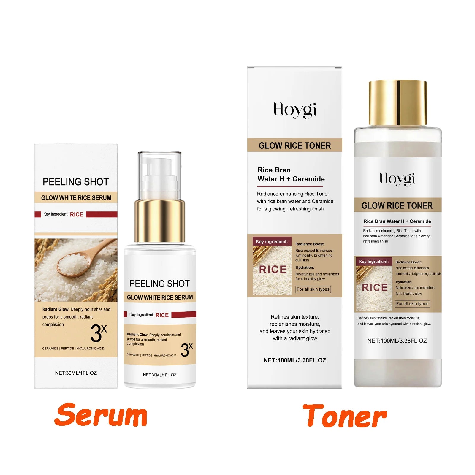 Glow Brightening Rice Essence Moisturizing Nourishing Even Skin Tone Improves Dullness Oil-Control Brightening Serum Skincare Zpaxo Serum and Toner