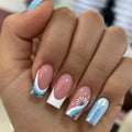 Short Ballerina French False Nails Abstract Leaf Graffiti Full Cover Zpaxo RT17