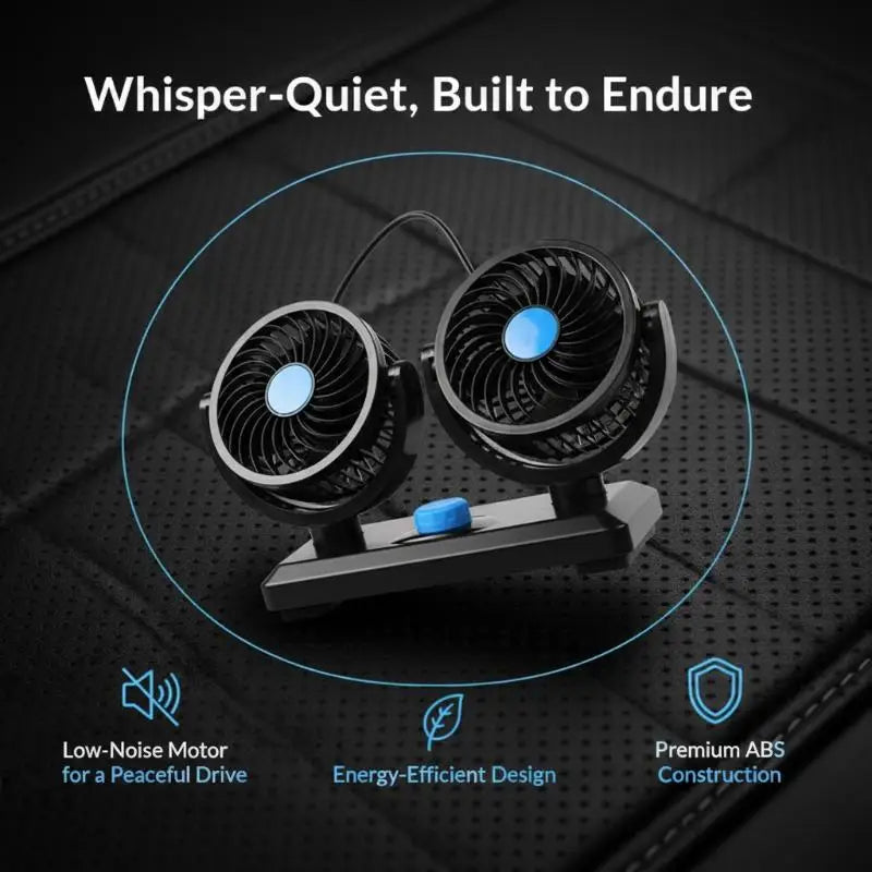 Dual 360° Car Cooling Fan 12V – Truck, RV, Boat & Desk Use
