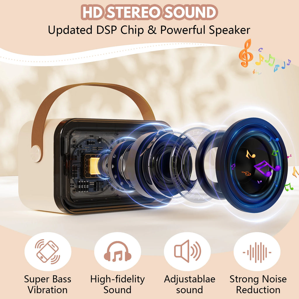 Karaoke Machine Kids Adults Portable Bluetooth Speaker 2 Wireless