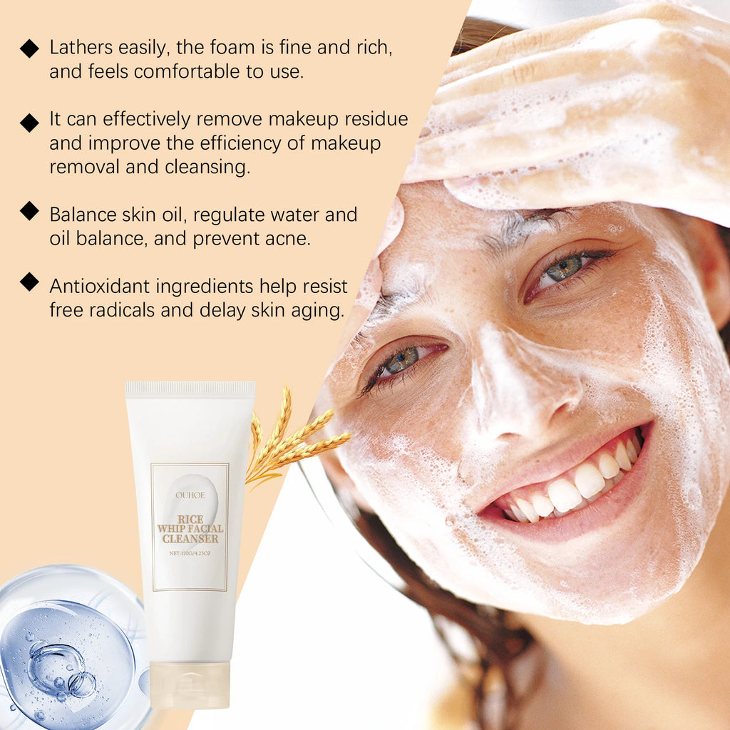 Rice Milk Cleansing Foam 120g Gentle Facial Wash Deep Cleanse Rice Extract Hydrating Non Drying Rich Lather for Soft Bright Skin Zpaxo