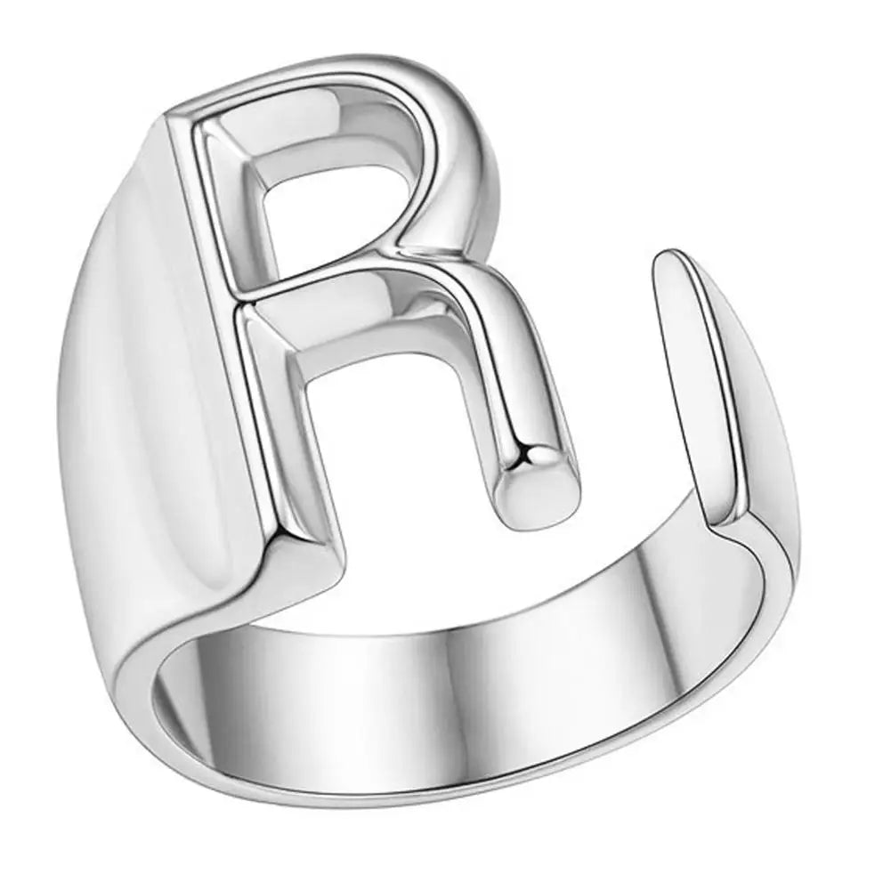 1PC High-end Fashion Hollow A-Z Letter Adjustable Opening Ring Alphabet Party Rings Jewelry Gift For Women Кольца JR21003 Zpaxo R