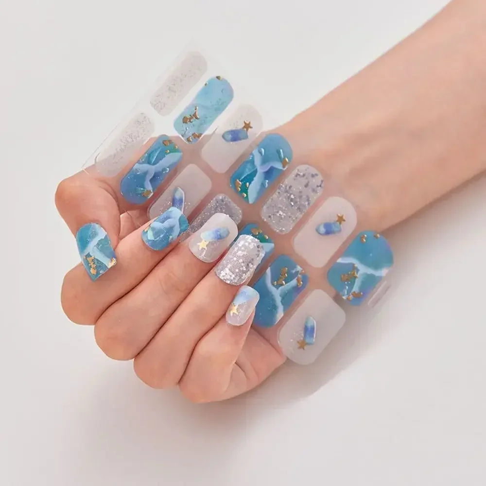 1Sheet Gel Nail Stickers Simple Glittering Polish Strips Art Zpaxo Design09