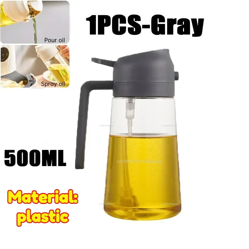 Oil Spray Pot 2-in-1 Plastic Household Kitchen Oil Bottle Nebulizing Mist Filling Cooking Oil Spray Pot Dual Use Camping Zpaxo Grey-Transparent