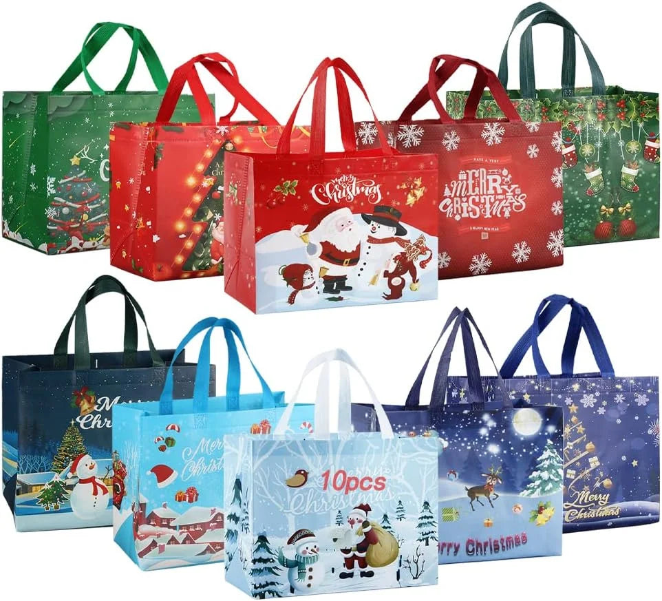 Random Christmas Bags Shopping Storage Tote Reusable Foldable Ba Zpaxo