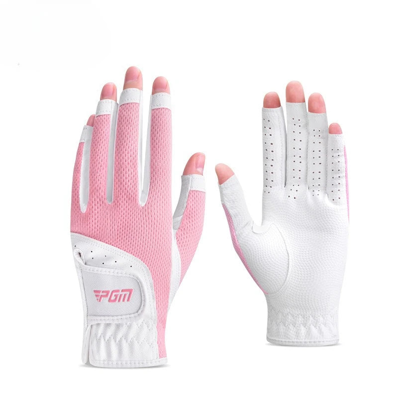 Golf Gloves for Women with Exposed Fingers Summer Breathable Mesh Sun Protection Golf Flexible Finger Covers Golf Accessories Zpaxo White pink Size 21