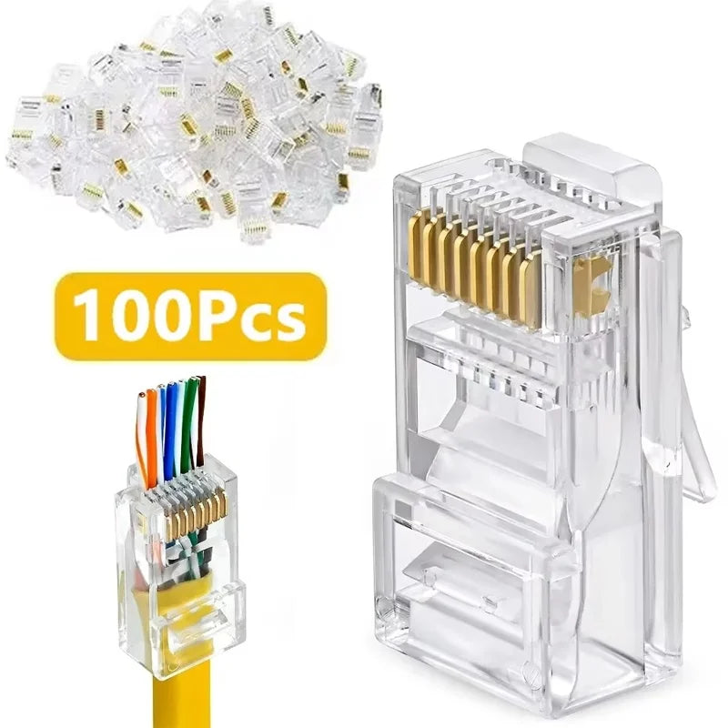 RJ45 Ethernet Cables Module Plug Network Connector Crystal Heads Cat5