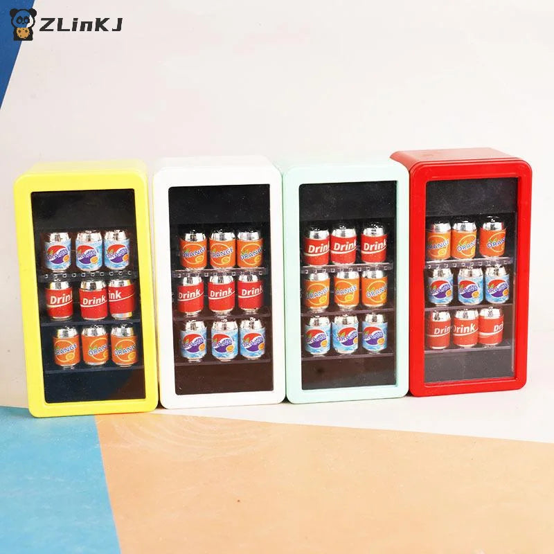 ▶1:12 Dollhouse Miniatures Refrigerator Canned Drink Beverage Cabinet Model Doll House Supermarket Accessor Pretend Play Toy DIY Zpaxo