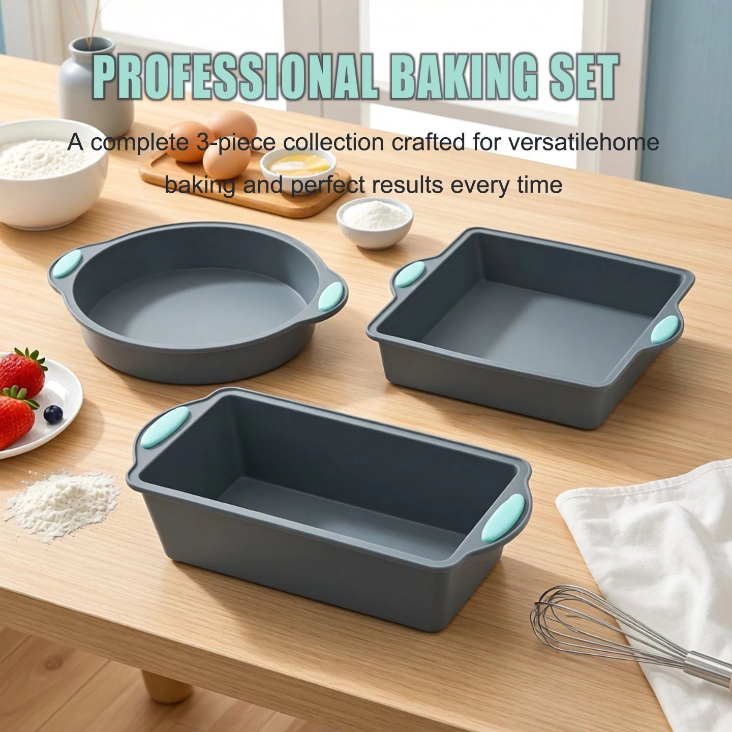 3-Piece Silicone Baking Tray Set – Non-Stick Metal Reinforced