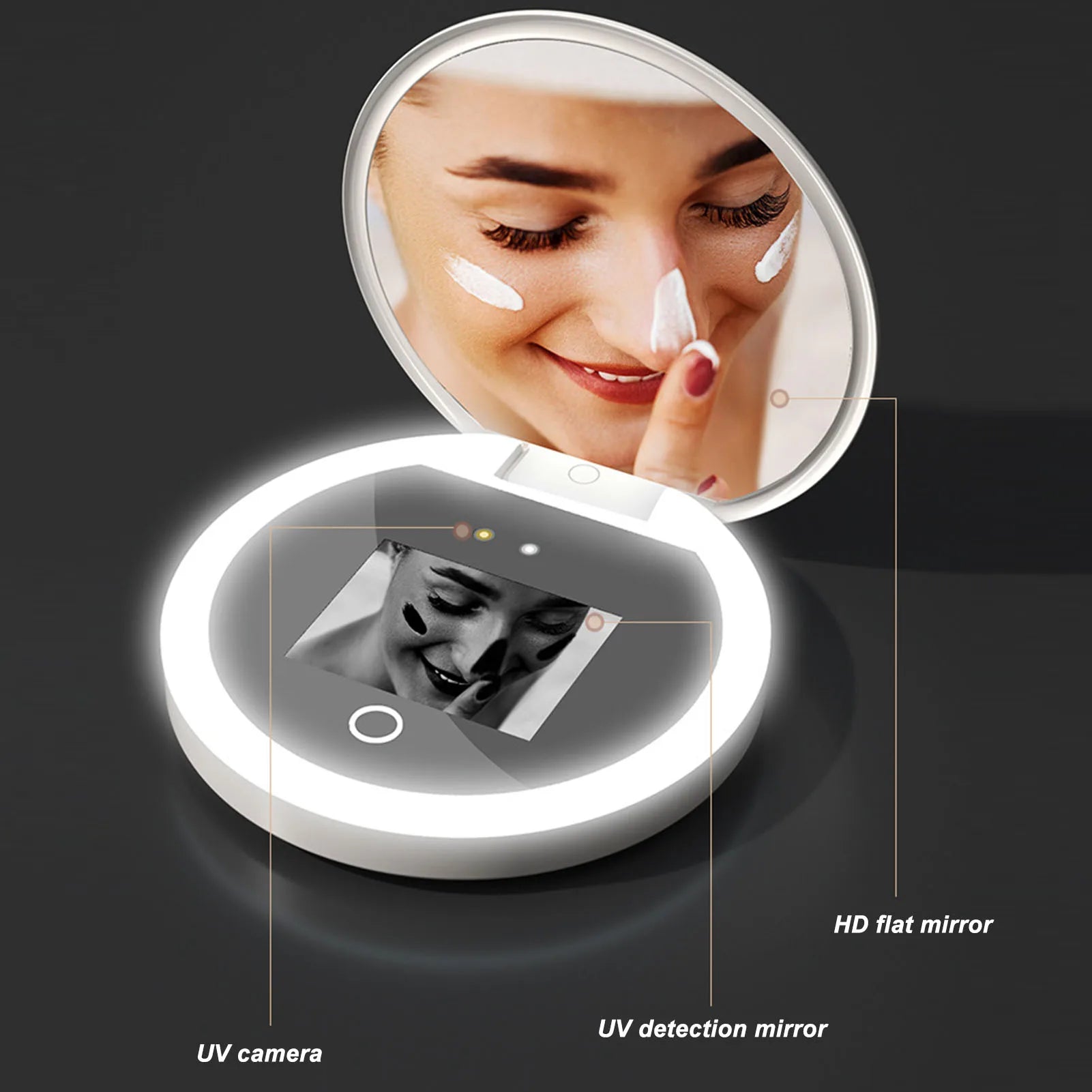 UV Mirror Sunscreen Testing Camera Light 2X Magnification Travel