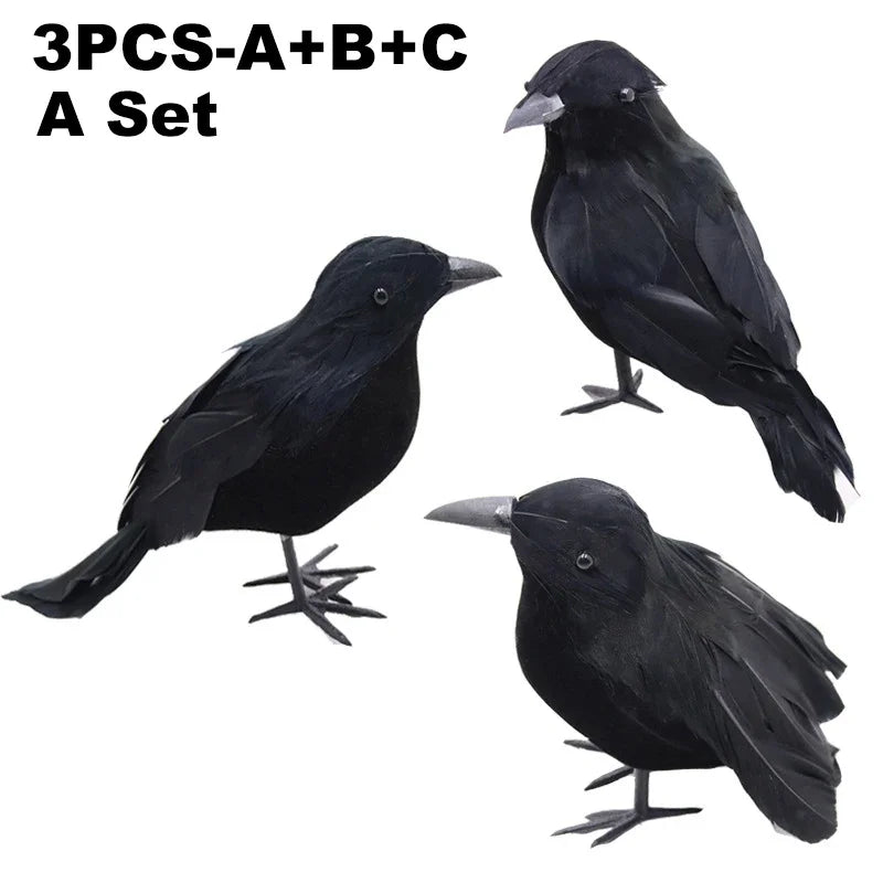 Realistic Black Crow Decoy Model Halloween Decor Outdoor Pest Control Zpaxo 3PCS