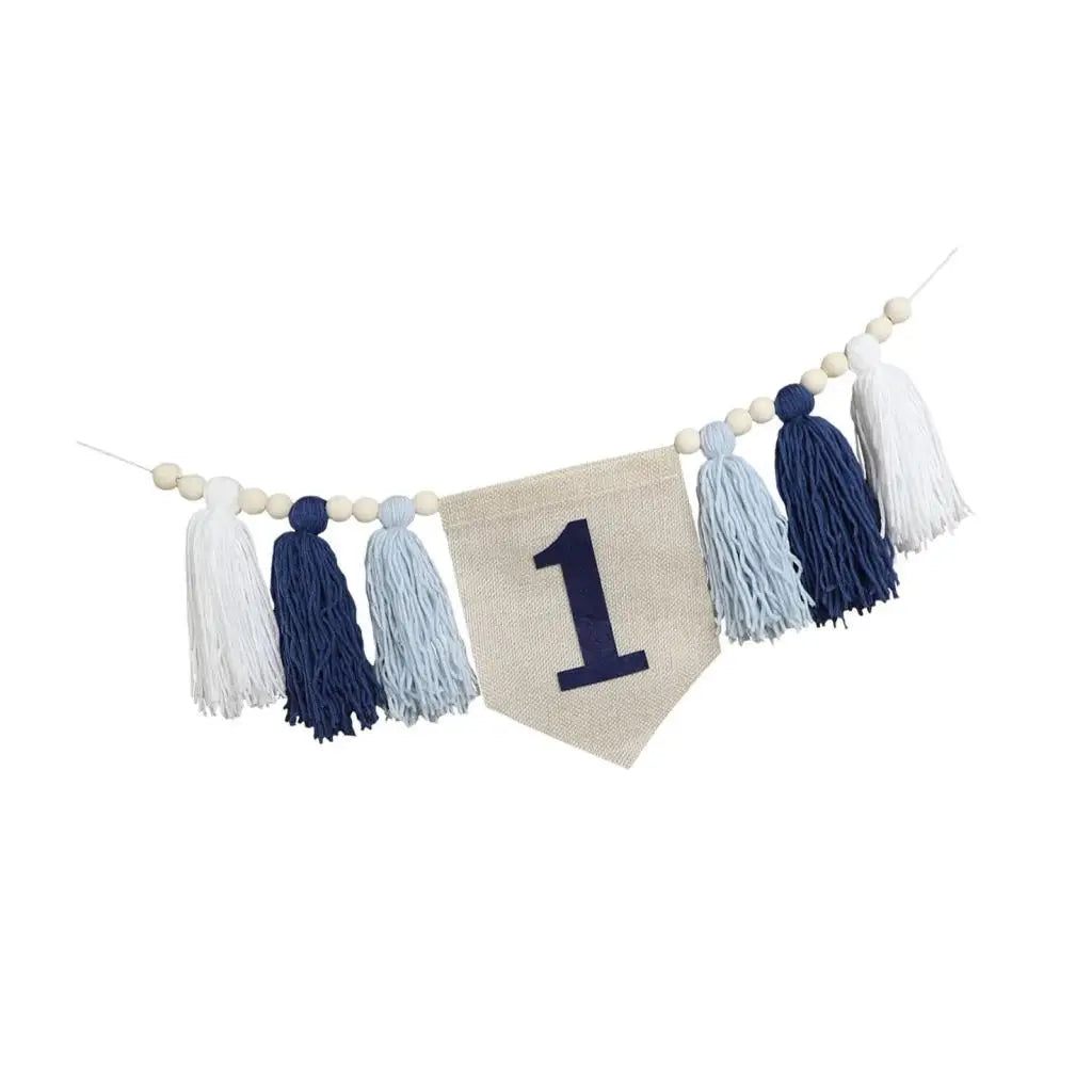 1ST Birthday High Chair Banner Birthday Baby Tassel Garland Photo Prop Boho Wood Zpaxo Blue