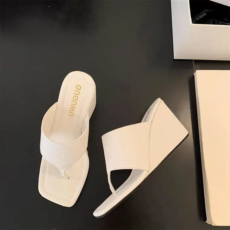 2025 Spring Autumn Slimming Slope Heel Korean Version Bare Toe Flip Zpaxo WHITE 41