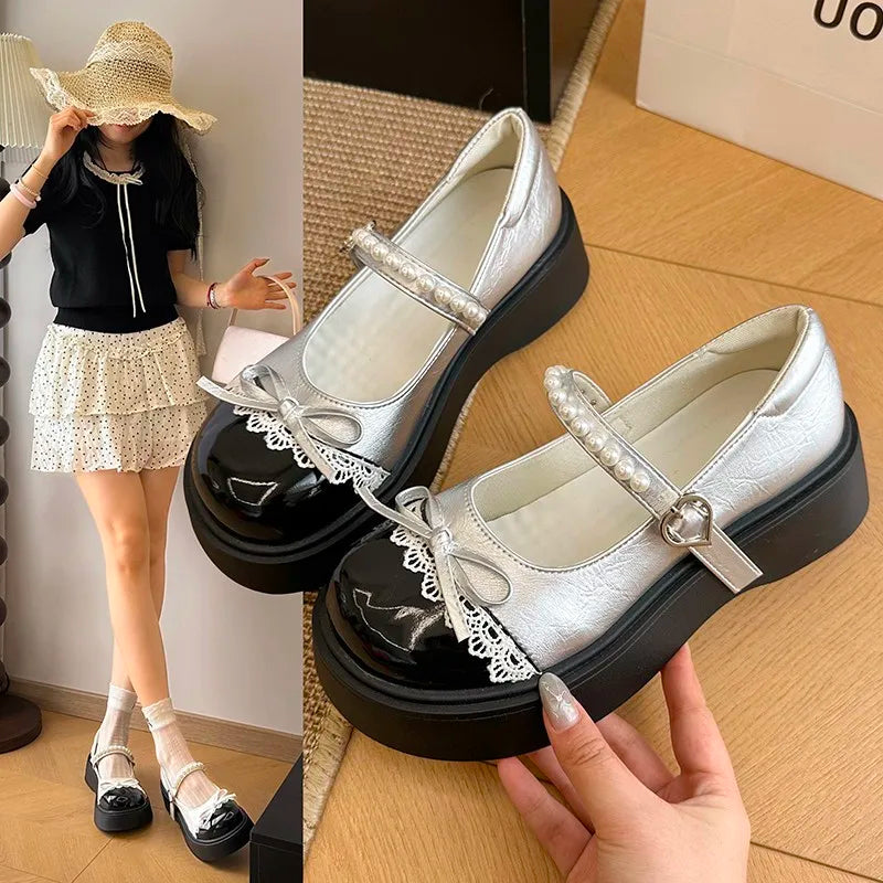Exquisite Retro Silver French Thick Sole Shallow Single Shoe Women
