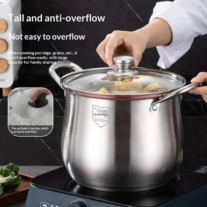 New Home Stainless Steel Special High Pot Large Capacity Double Ear Drum Shaped Sugar Soup Pot, Thick and Durable High Soup Pot Zpaxo