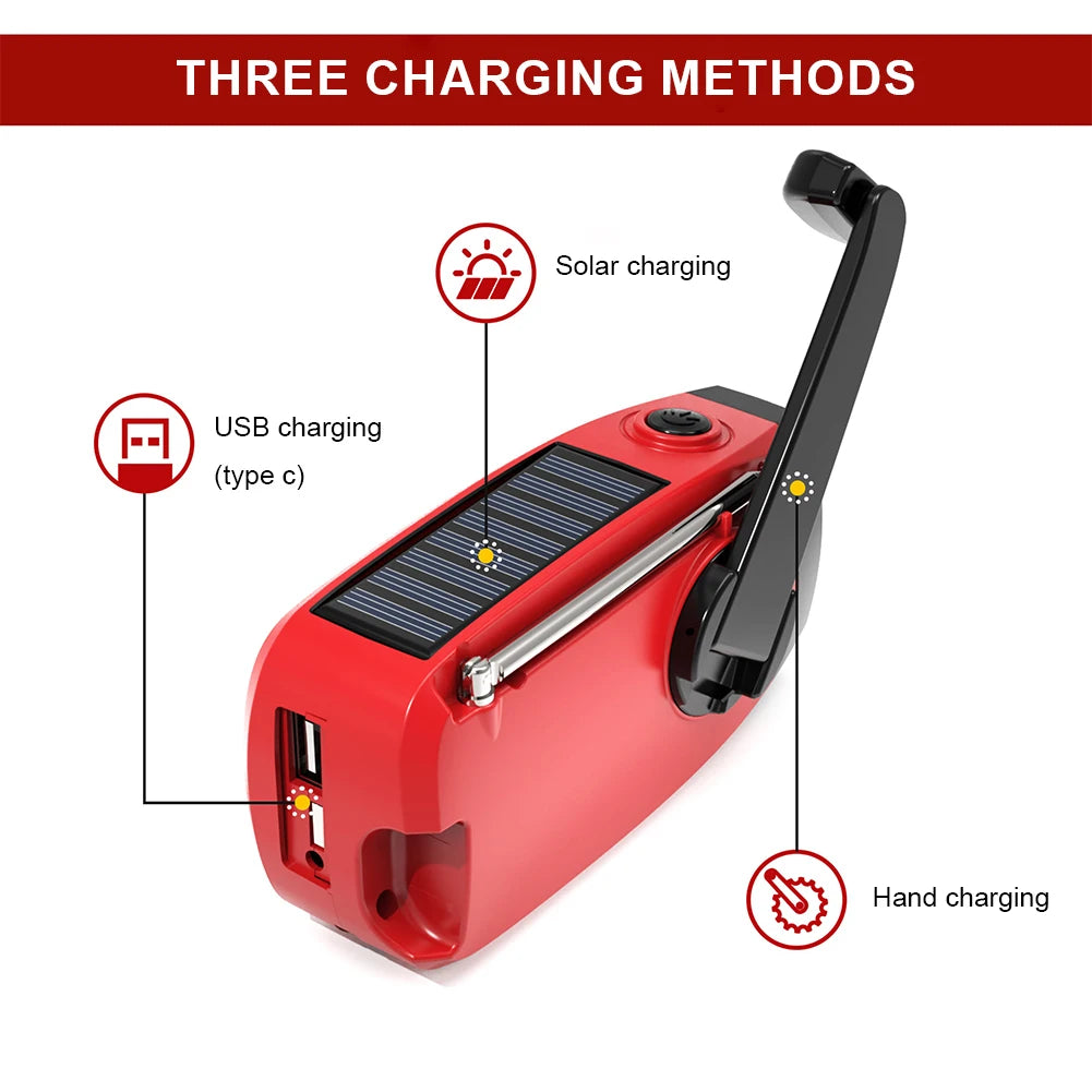 2000mAh Portable Solar Hand Crank Radio Multifunctional USB FM AM WB
