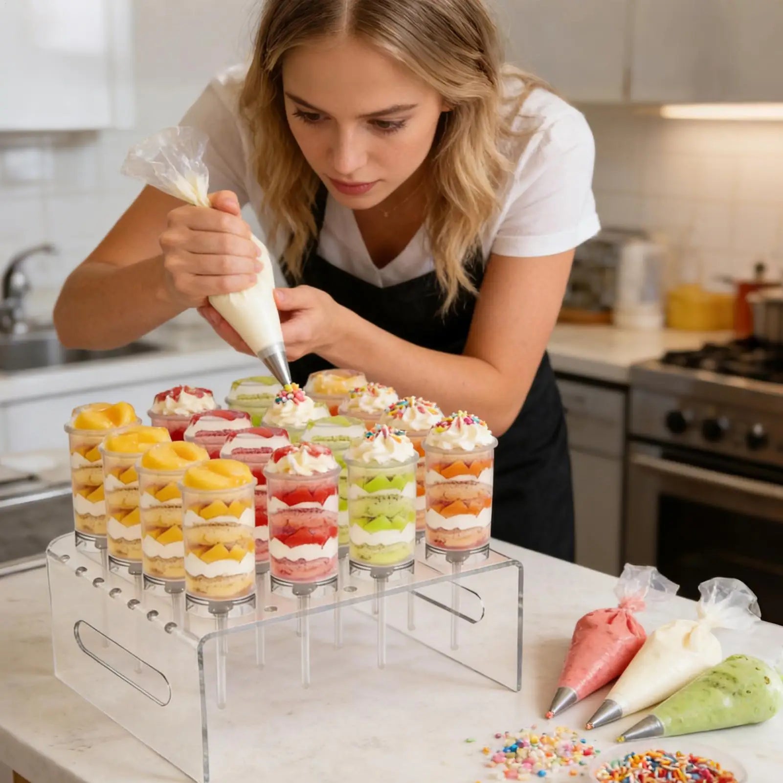 Cake Push Pop Containers Dessert Tubes Push Up Pop Containers with Stand & Lid for Home Dining Room Wedding Birthday Party Zpaxo