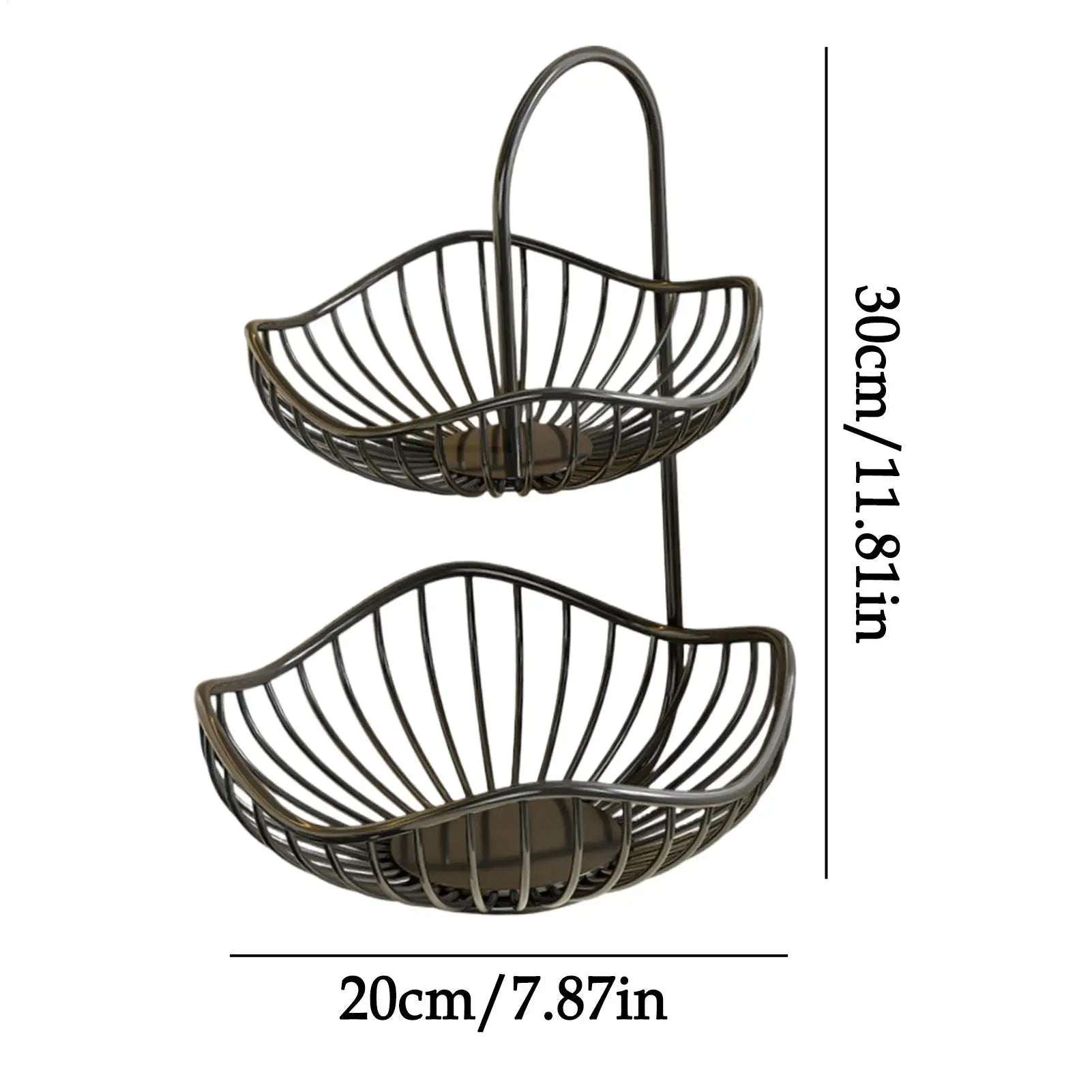 Two Tier Fruit Basket Modern Metal Black Storage Organizer Countertop