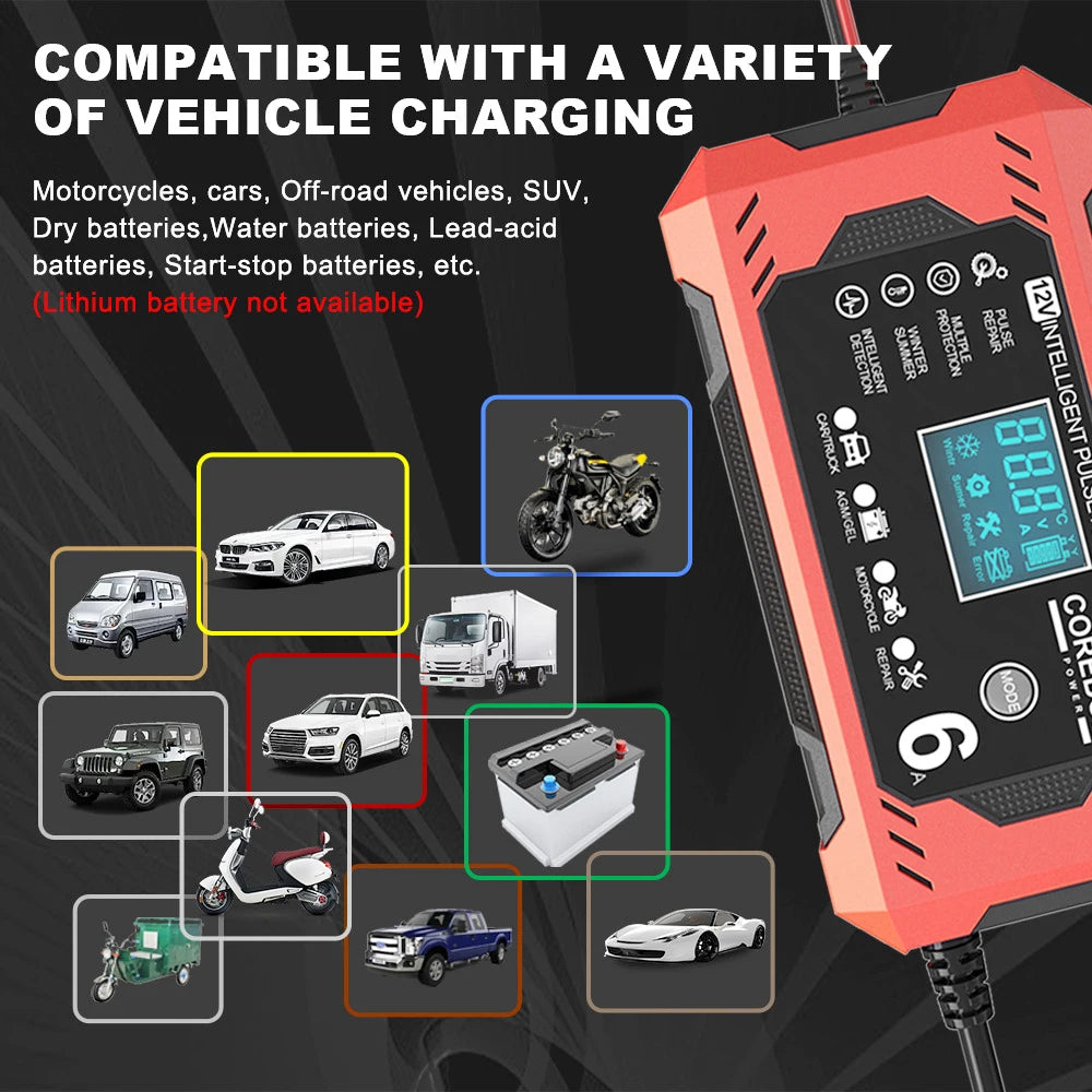 Multifunctional Smart Car Battery Charger Pulse Repair Charging 12V