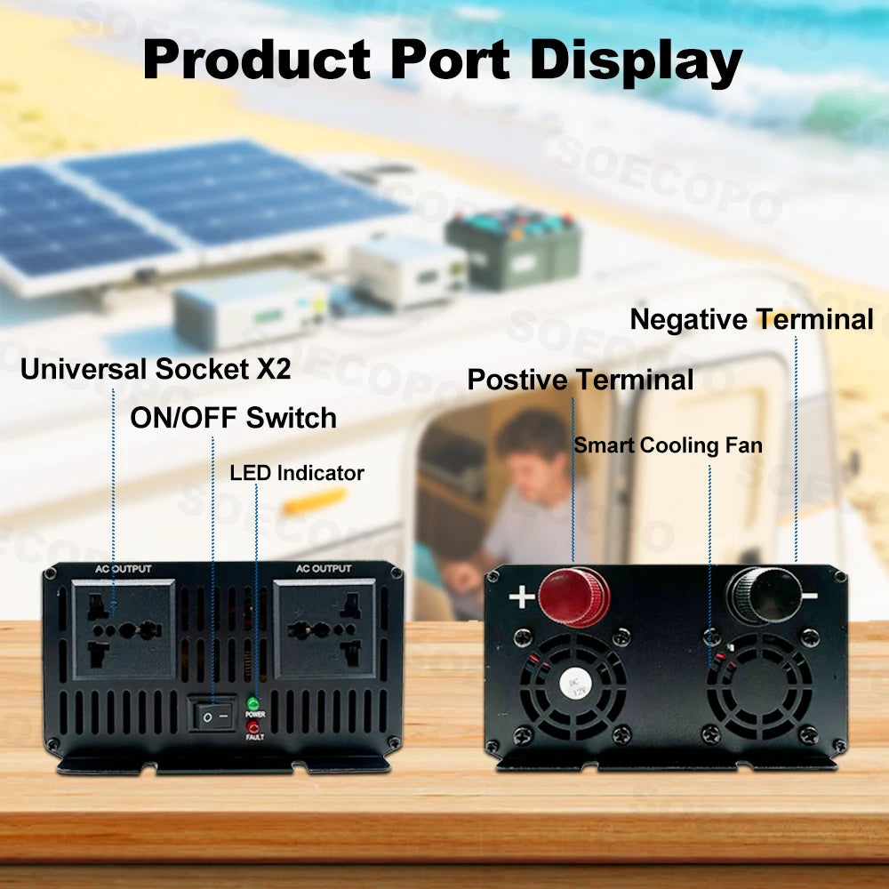 Pure Sine Wave Inverter 15000W 2 Sockets 12V 220V Solar Current DC 12