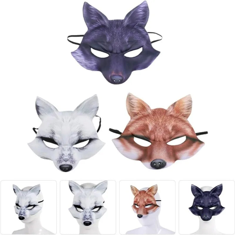 1 3 Half Face Halloween Mask Animal Fox White Wolf Male Female Masks