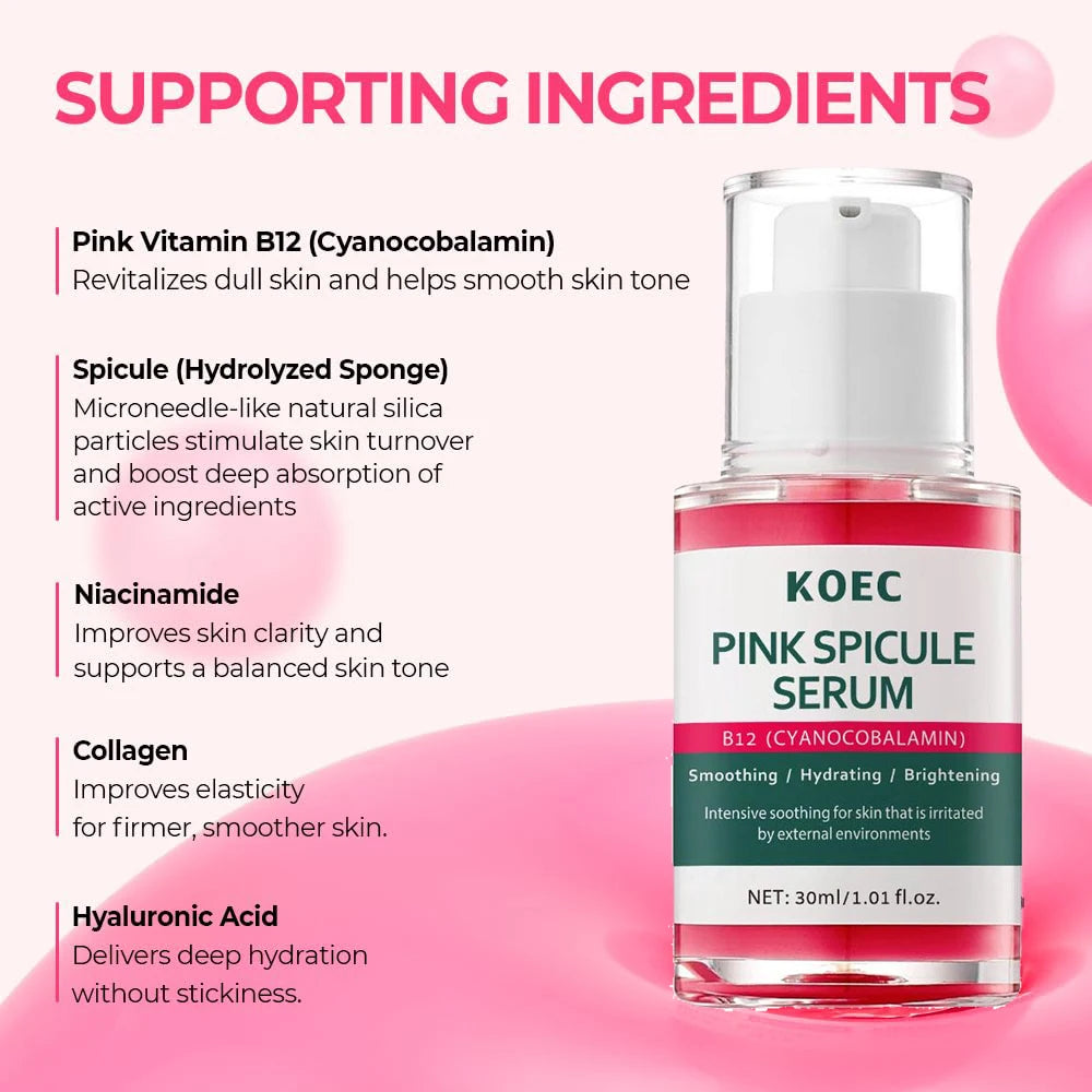 Pink Face Serum Vitamin B12 Liquid Microneedle For Enlarged Pores Skin Renewal Treatment Texture Refining Pore Minimizer Zpaxo