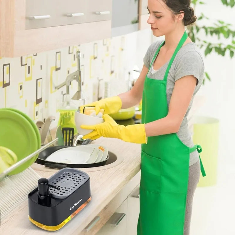 3-in-1 Kitchen Soap Dispenser Dual Pump Sponge Holder Efficient