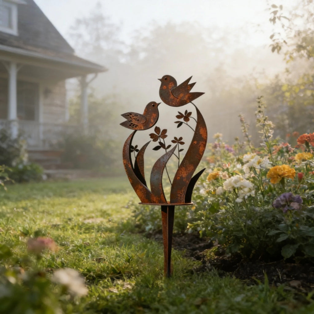 Metal Yard Lawn Ornament Stakes Retro Flower Bed Decor Plant Stake