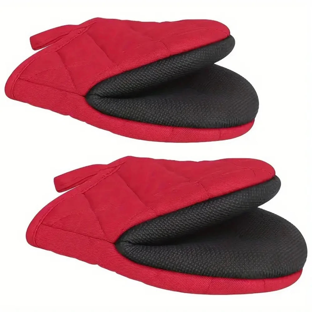 Short Oven Mitts Silicone Kitchen Gloves Heat Resistant 500 Non Slip Zpaxo red 2pcs