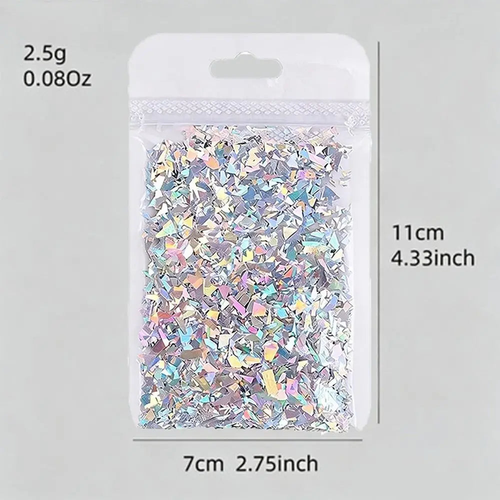 Aurora Nail Glitters Laser Silver Iridescent Glitter Chunky Sparkly Zpaxo