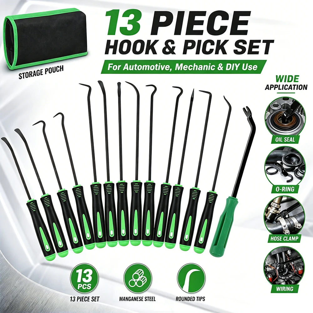 Pick And Hook Tool Set 13 Pcs Oil Seal Puller Heavy Duty Manganese Steel O Ring Extractor Hose Removal With Pouch For Car Repair Zpaxo