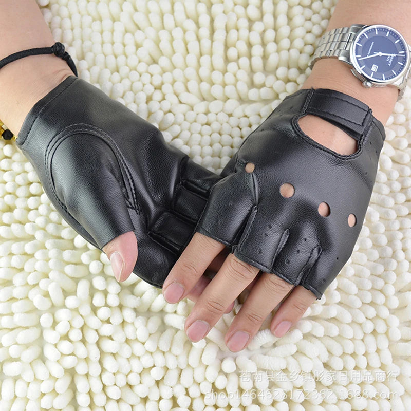 Leather Gloves Black Fingerless Driving Fashion Men Women Half Finger Gloves New Zpaxo