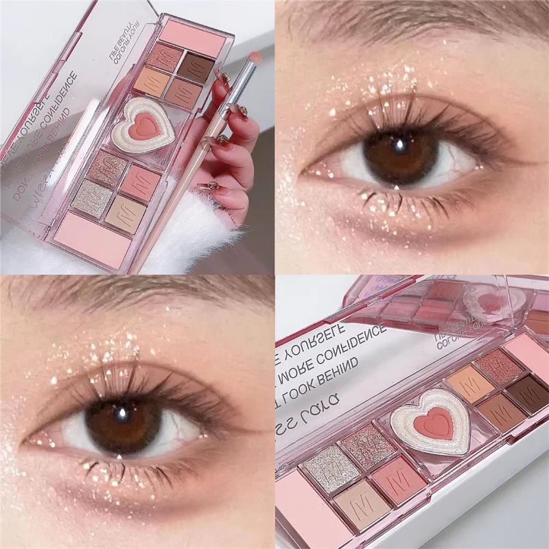 12Colors Love Heart Pink Eyeshadow Palette Natural Cool Tone Low Zpaxo