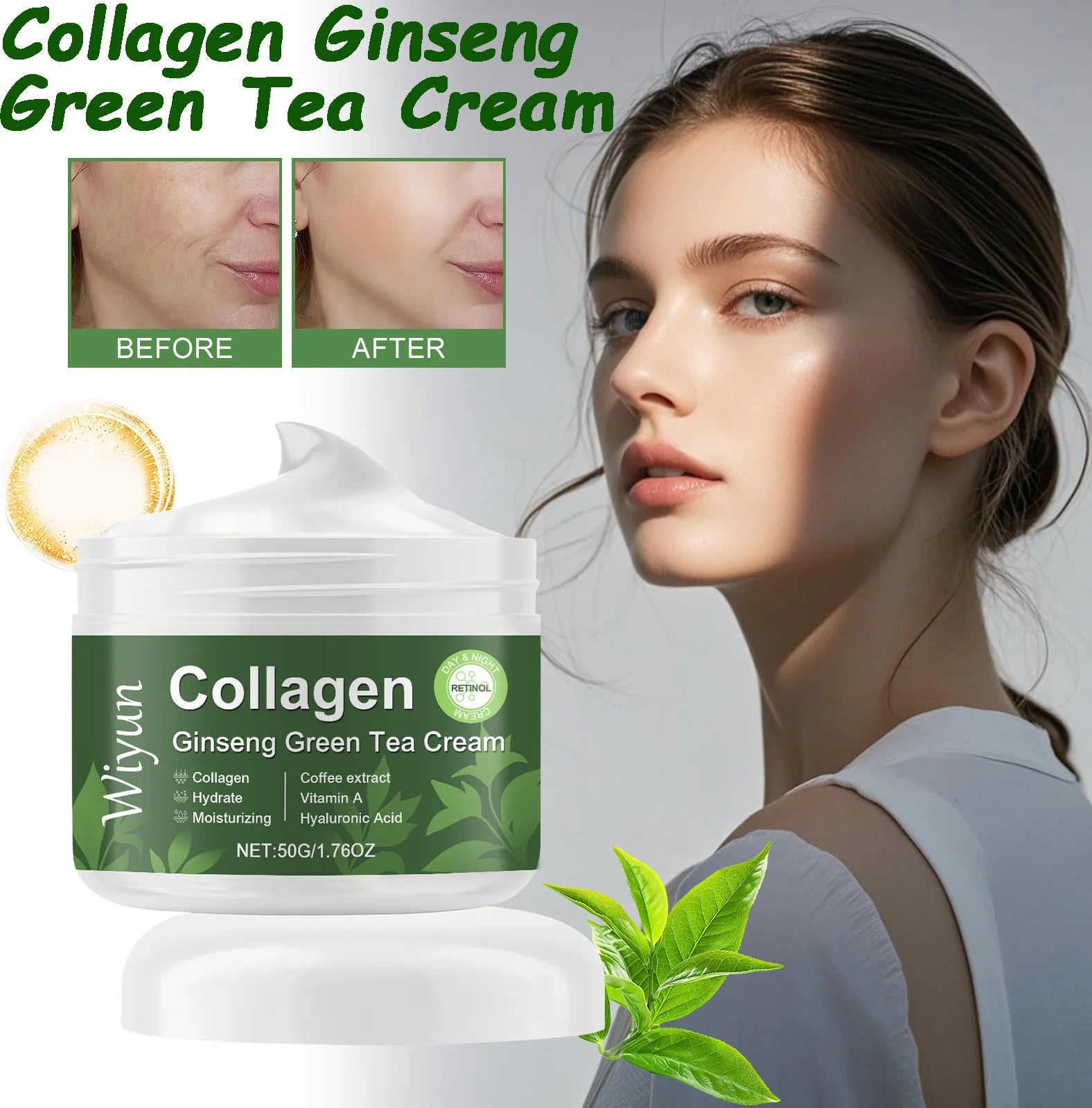 WIYUN Collagen Ginseng Green Tea Anti-Aging Face Cream 50g Anti-Aging Face Cream Zpaxo