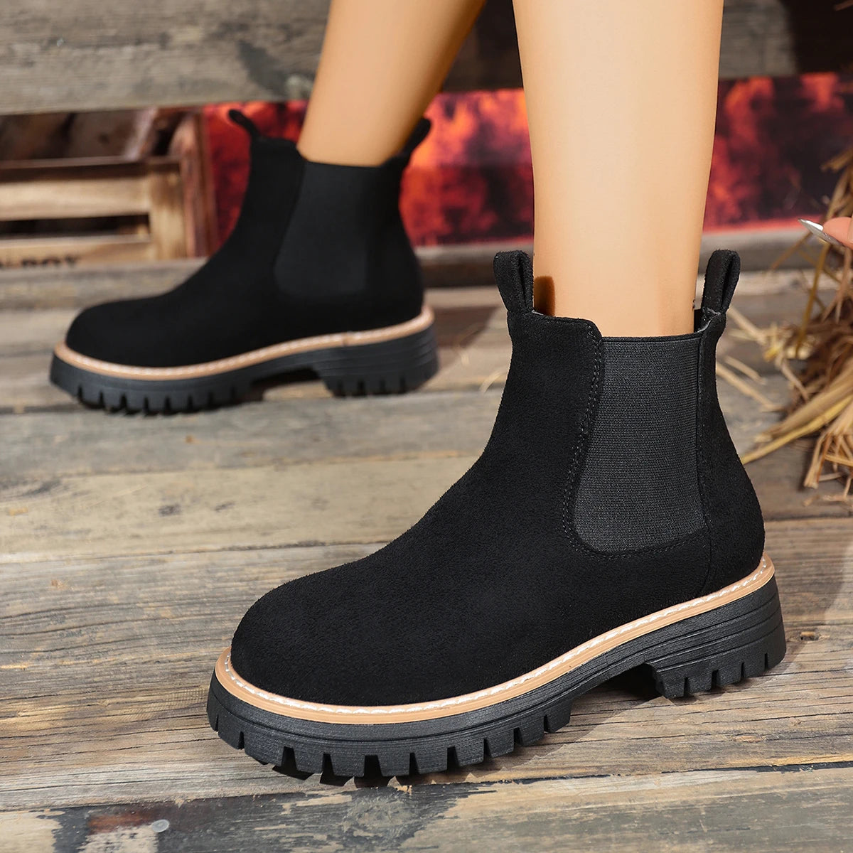 Woman Boots 2025 New Winter Chelsea Boots Woman Plus Size Slip on Shoes for Women Classic Platform Ankle Boots Zapatos De Mujer Zpaxo black 35