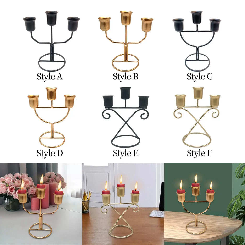 3-Arm Iron Candle Holder – Modern Candlestick Centerpiece Candle Holder Zpaxo