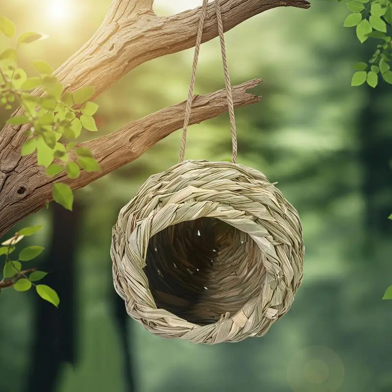 Woven Hanging Birdhouse Natural Grass Bird Nest Cozy Resting Place Zpaxo