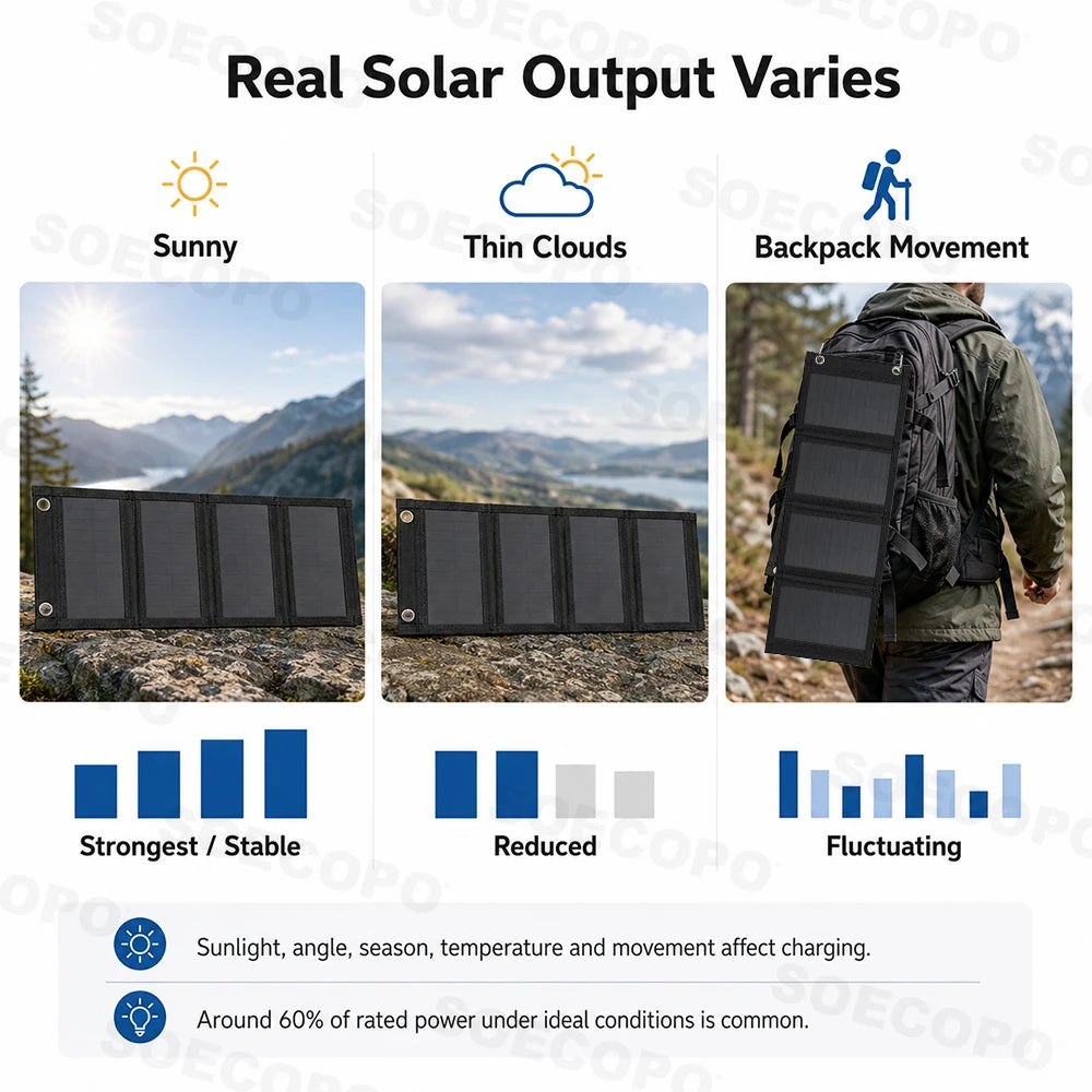 Portable 20W Foldable Solar Panel USB Charger Lightweight Solar Power Bank Charger for Backpacking Camping Outdoor Activities Zpaxo