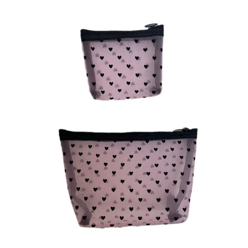 New Heart Transparent Mesh Makeup Bag Black/Pink Multifunction Ladies Toiletry Storage Bag Portable Women Cosmetic Storage Pouch Zpaxo